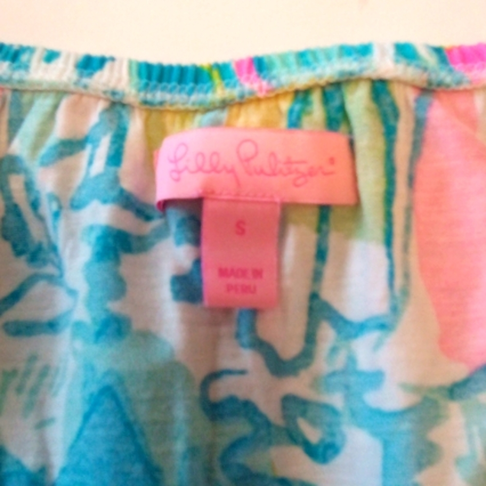 Lilly Pulitzer Off-Shoulder Ruffle Top in Turquoise Multi - Picture 3 of 6
